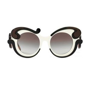 Prada - Prada Minimal Baroque - Talc Black Cocoa Round Sunglasses - Prada Collec